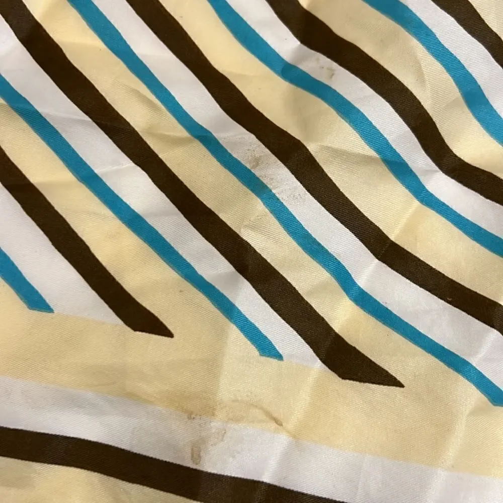 Mod Vintage 1960s Neutrals and Aqua Striped Scarf